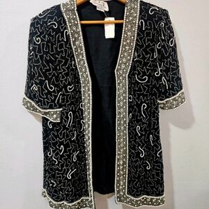Vintage NOS W/ Imperfections Laurence Kazar Beaded Silk Shirt Jacket Size Small